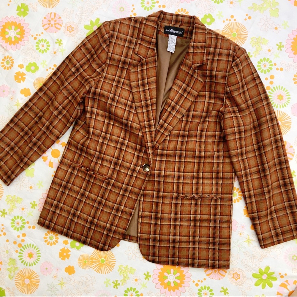 [VTG] Wool Blend Window Panel Plaid Blazer